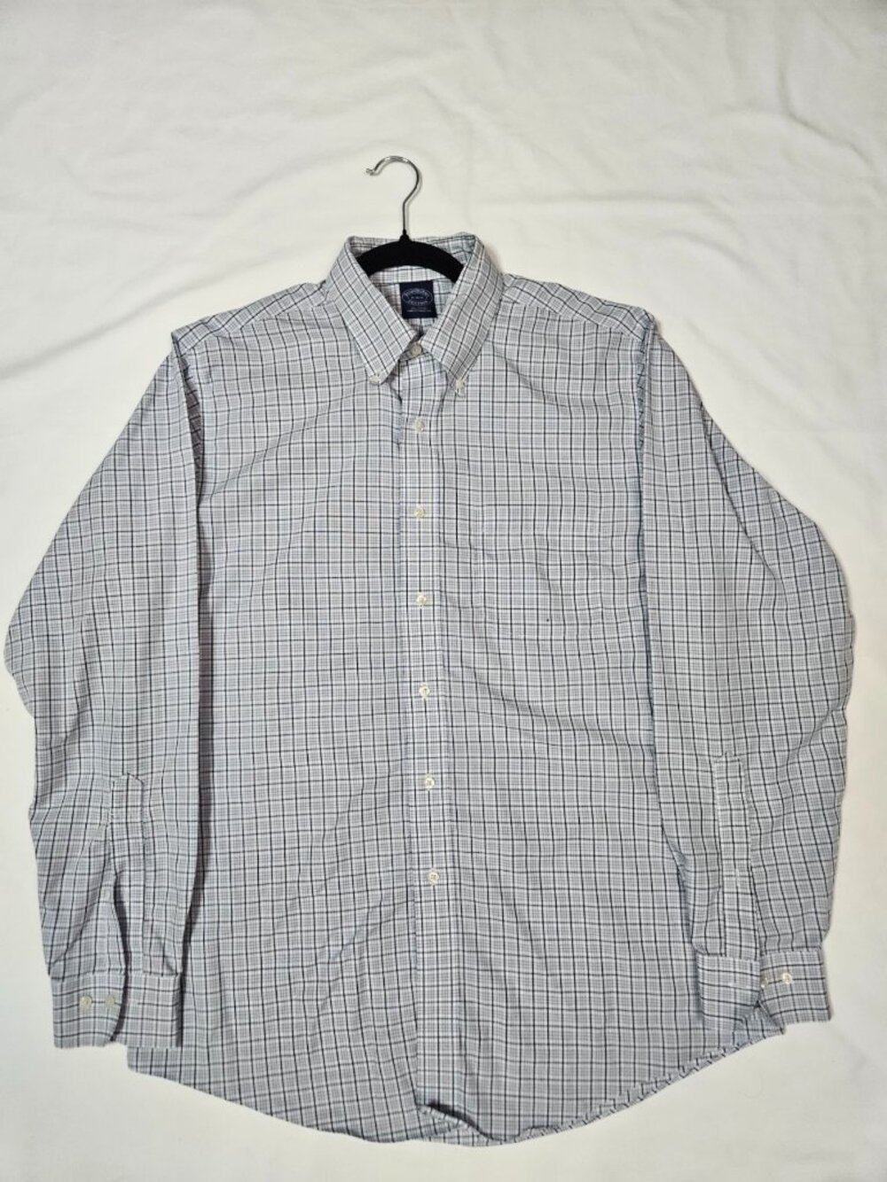 BROOKS BROTHERS Dress Shirt Mens 16 34/35 Blue Check Button Down Non Iron 👔